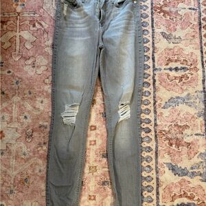 7 For All Mankind Light Gray Distressed Skinny Jeans
